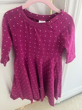 Polarn O. Pyret Magenta Dress with White and Navy Polka Dots